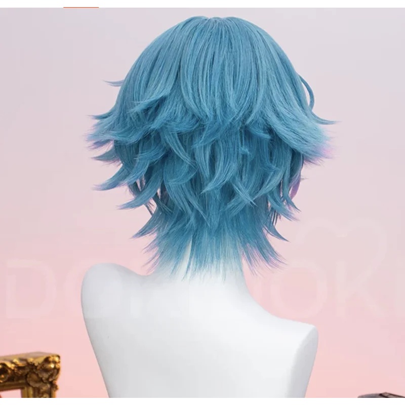Cosplay Material For Prop - باروكة شعر قصيرة زرقاء ممزوجة باللون