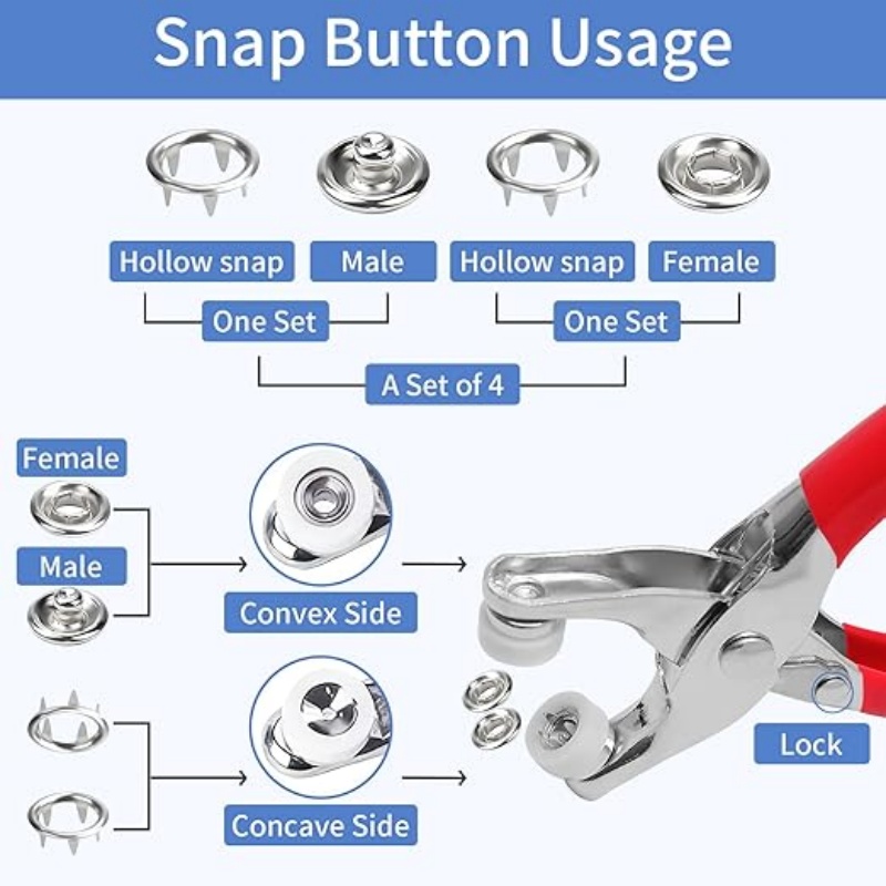 طقم أزرار كبس معدنية 9.5 ملم - - مراجعة Snap Fastener Set وسعره